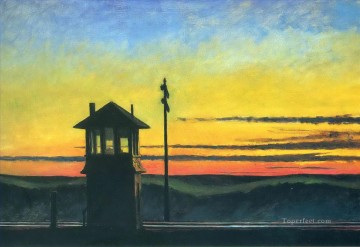  Hopper Pintura al %C3%B3leo - puesta de sol del ferrocarril Edward Hopper